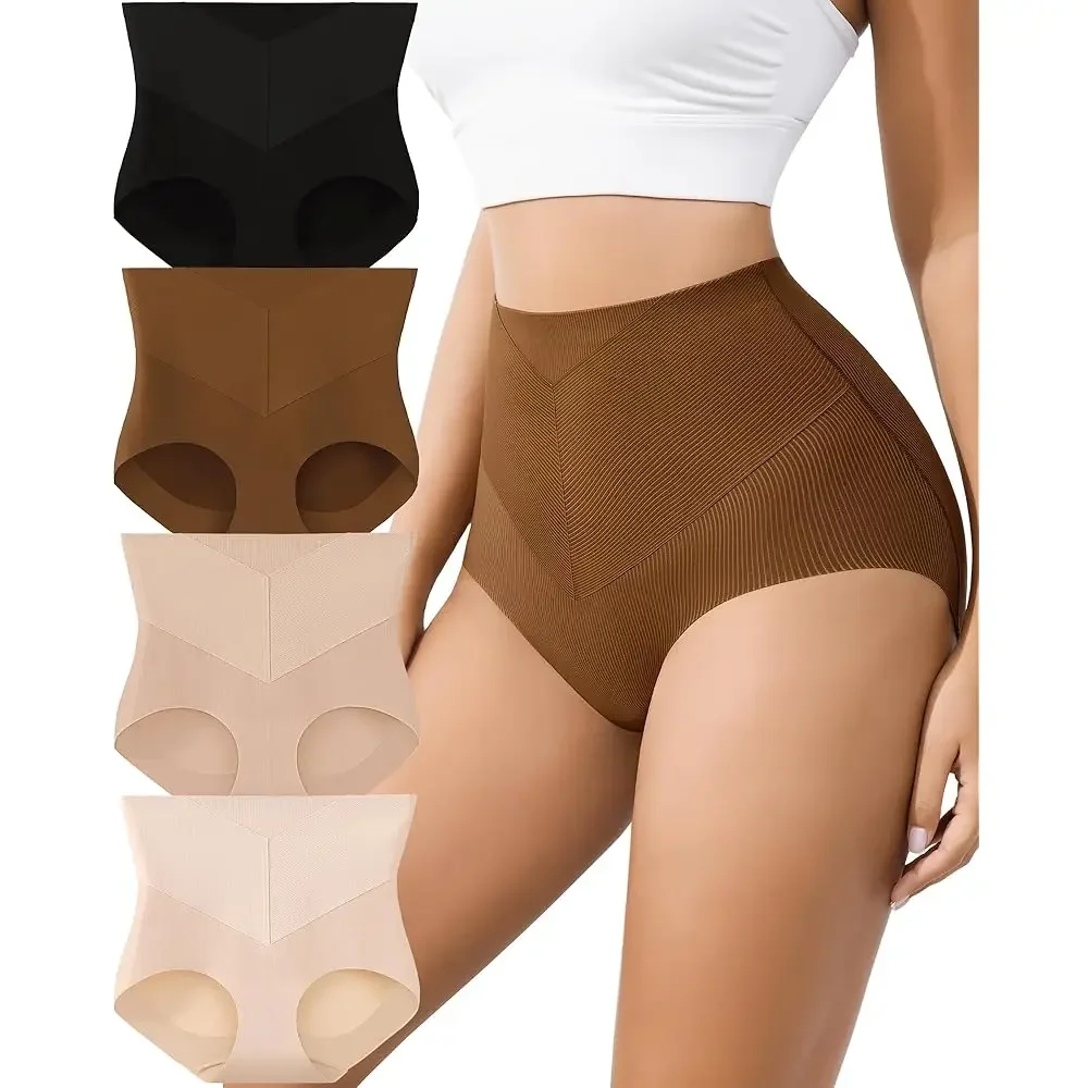 

Комплект из 4 бесшовных женских трусов с высокой талией для коррекции живота и подтяжки ягодиц, полностью закрывающие, с эффектом утяжки живота