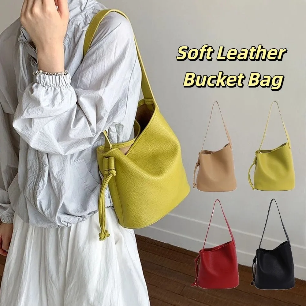 

All-Match Solid color Women Shoulder Bag Korean Leisure Soft Leather Bucket Bag Commute Pu Leather Underarm Bag Ladie