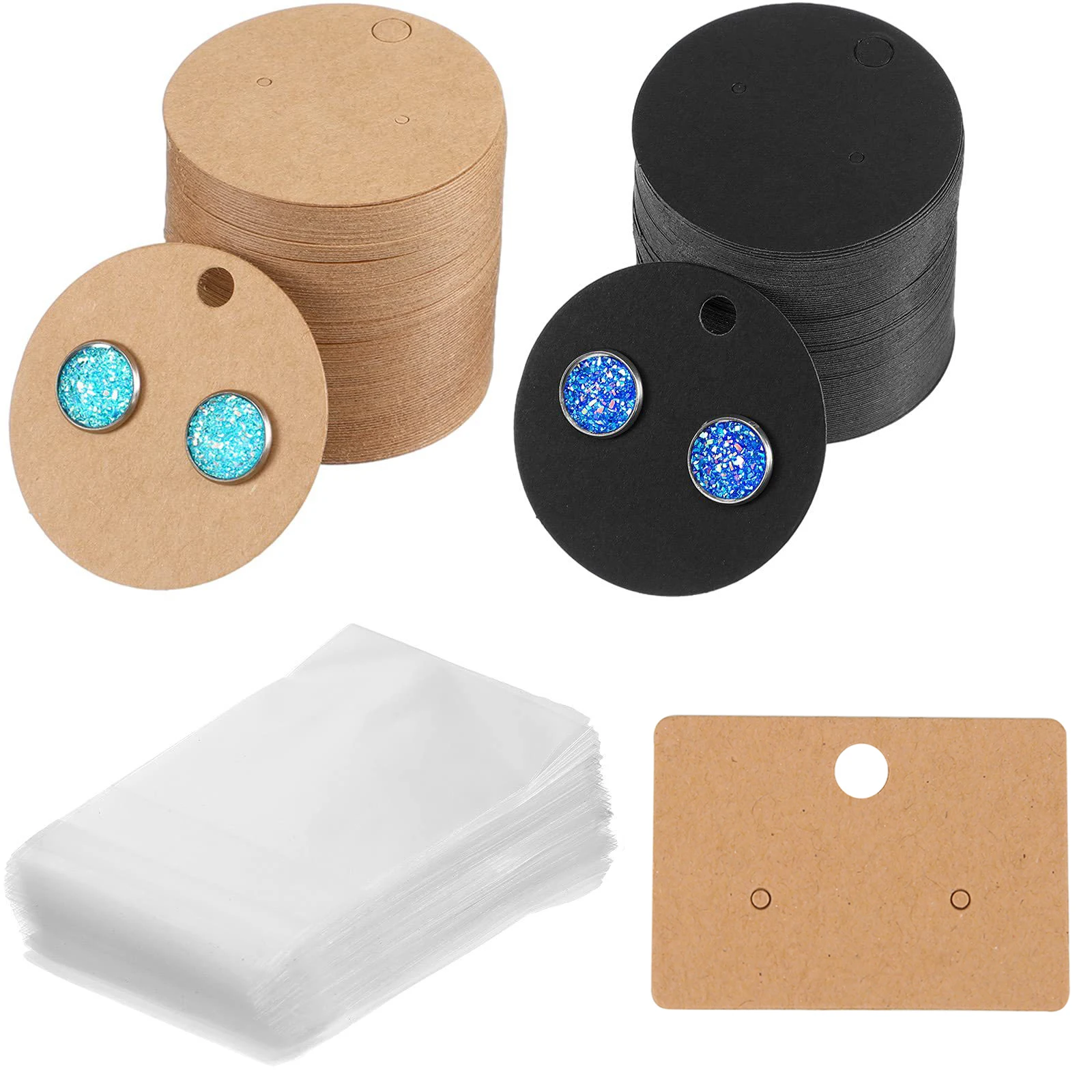 

50sets Paperboard Stud Earring Cards Display With Self Adhesive Bags Earrings Holders Organizers Hang Tag For Jewelry Packaging