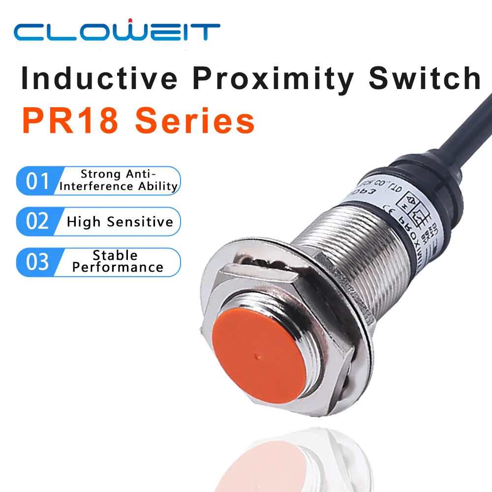 

Cloweit PR18 Series Proximity Sensor Switch 12-24VDC NPN PNP PR18-5DN PR18-5DP 5mm Sensing M18 Flush Inductive Proximity Switch