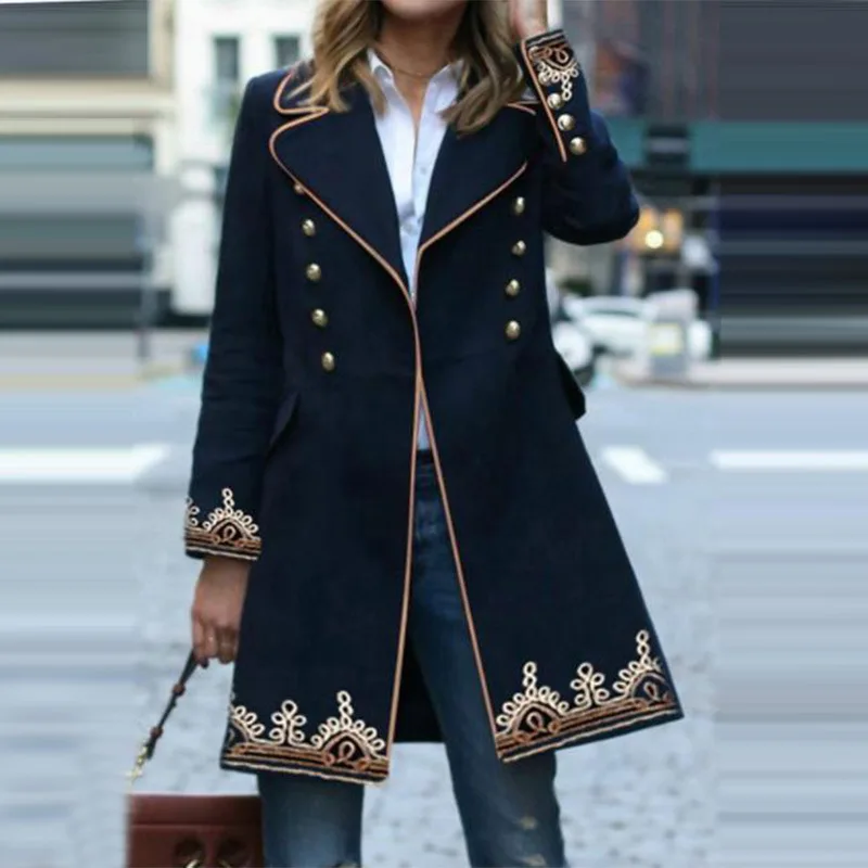 

2025 Autumn New Fashion Elegant Mid-length Printed Turn-down Collar Jacket for Women