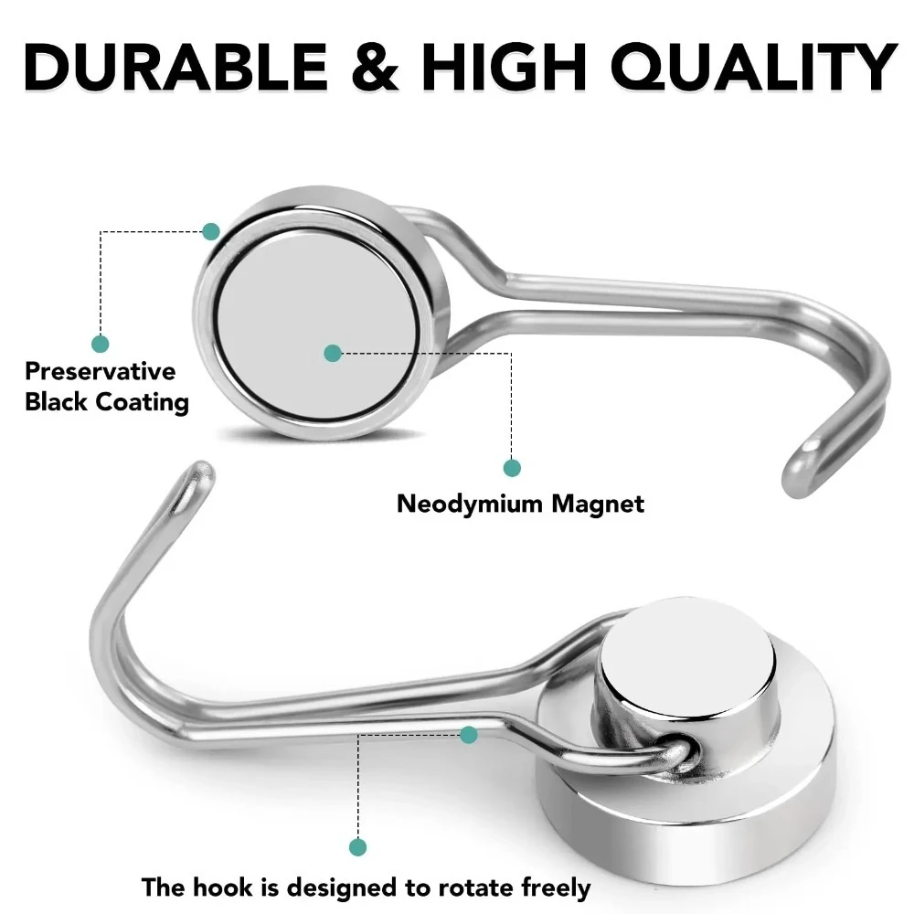 20 Stück schwarze magnetische Haken, robuste Neodym-Magnethaken aus seltenen Erden, extra starke Magnete mit Haken zum Aufhängen, R – Detail 6