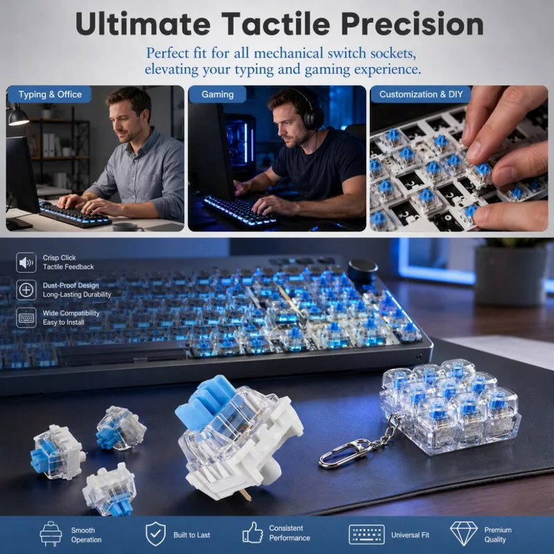 iTLY  Keyboard Clicker for 3D Print Crisp Click Dustproof, 3-Pin Blue Mechanical Keyboard Switches for 3D Printed Clicker F