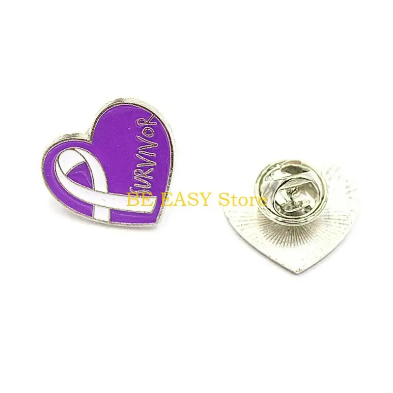 E28F 10Pcs Krebs Bewusstsein Brosche Herz Form Legierung Pin Krebs Bewusstsein Anstecknadeln