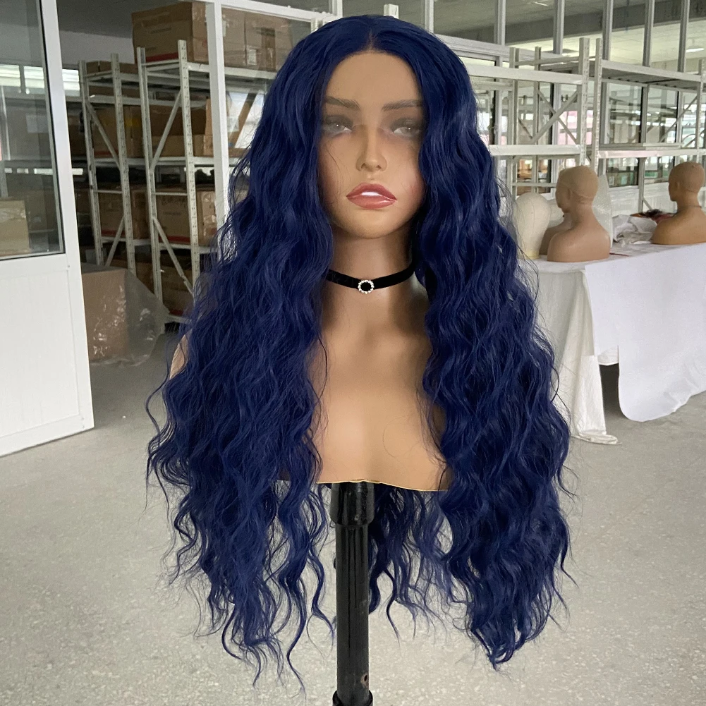 

AIMEYA Synthetic Lace Front Wig Natural Hairline Synthetic Wigs for Women Lace Wig Long Blue Wig Pre Plucked Cosplay Wigs Used