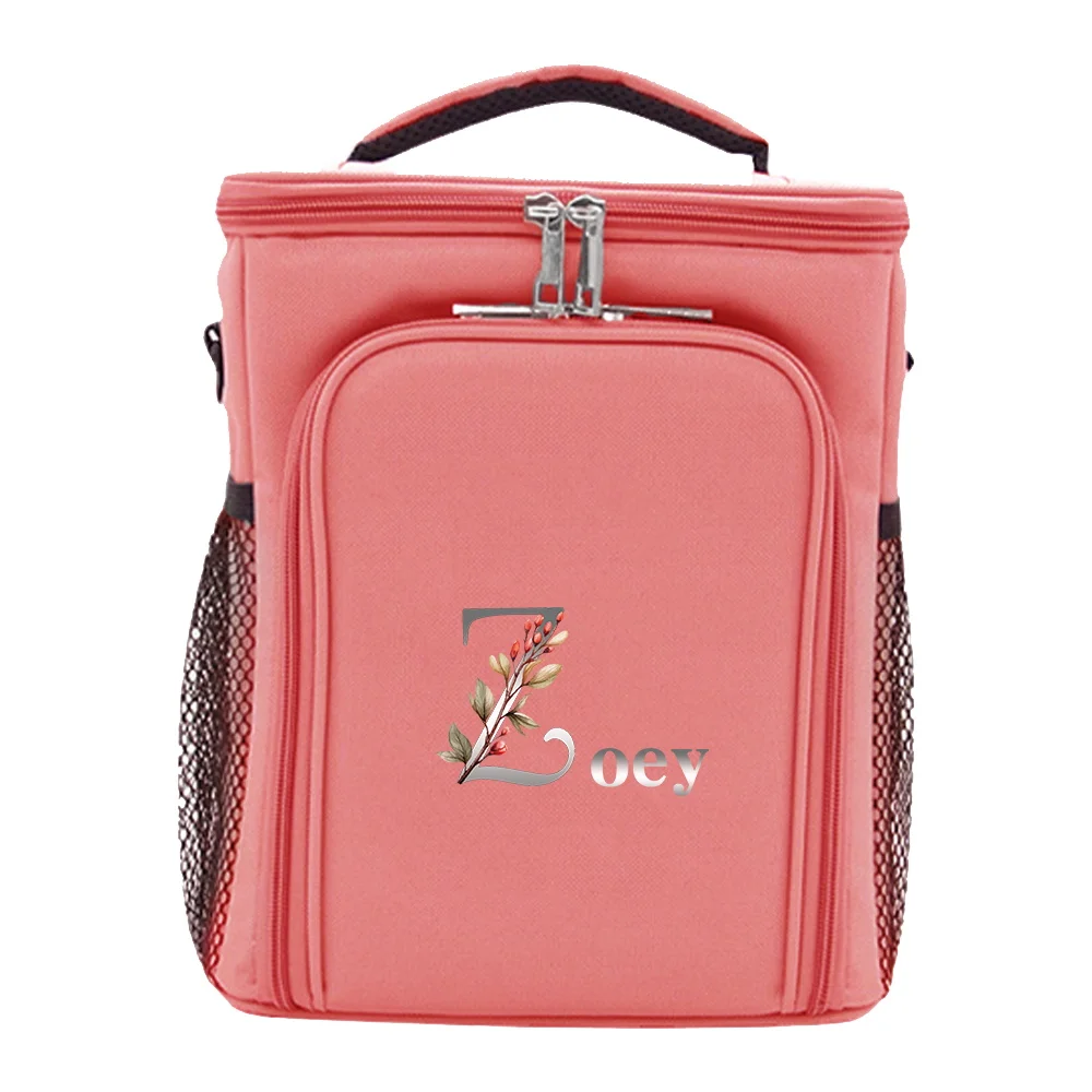Customized Name Insulated Pink Lunch Box Bag Fashionable Single Shoulder Storage Bag Large Capacity Waterproof Storage Box