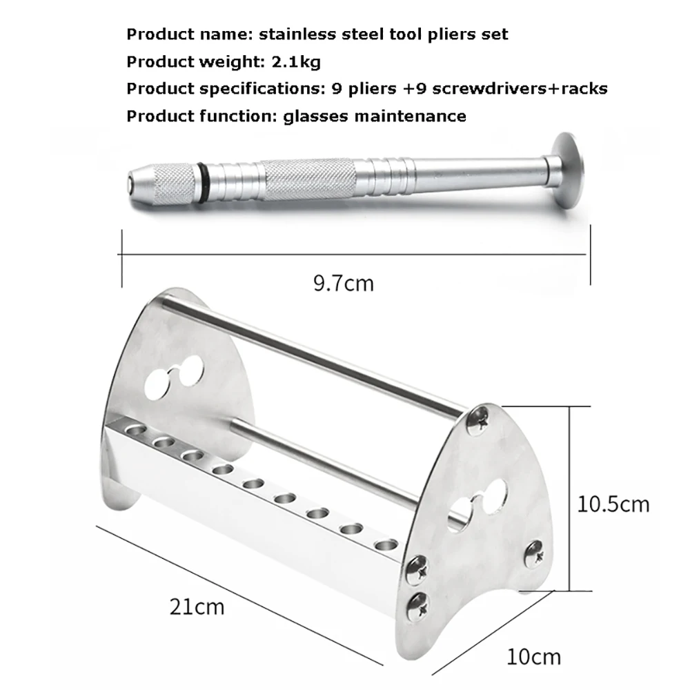 Professional Adjustment Tools, Plier Set, Screwdriver & Storage Rack for Glasses Frame Tightening Eyeglass Repair Tool Kit