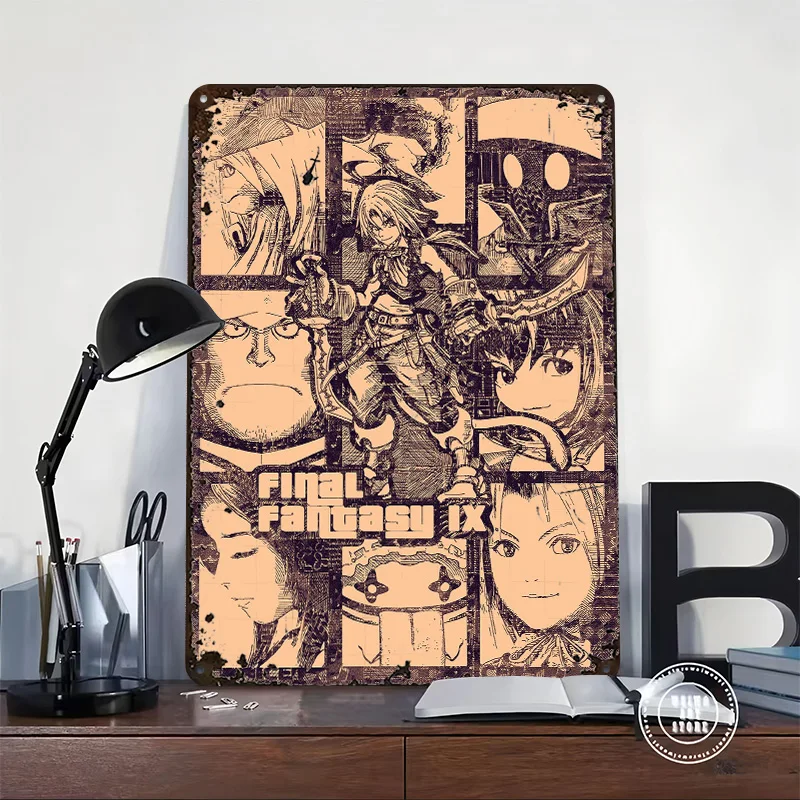 Final Fantasy 9 Doodle Poster Customized Wall Art Vintage Metal Signs Retro Tin Plaque for Man Cave Bedroom Decoration Gaming