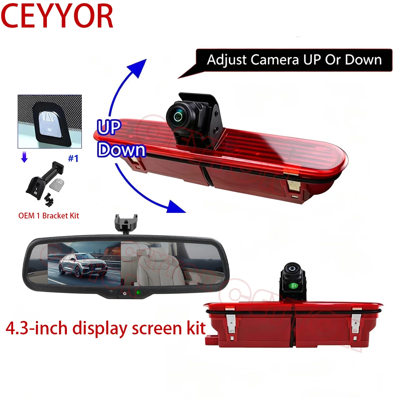 Applicable to Fiat Doblo (2010-Présent)  Vauxhall Combo (2011-2018)1Vehicle Reverse camera，And a 4.3-inch display kit