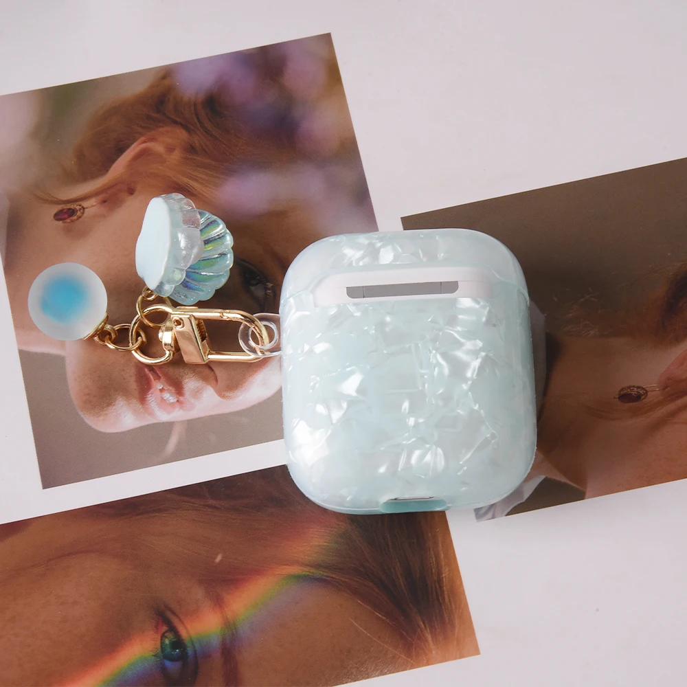 حافظة سماعات أذن مع صدف لؤلؤي لأجهزة Apple AirPods مع حافظة شحن لاسلكية (2019) / AirPods مع علبة شحن (20