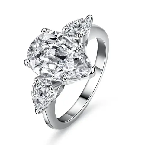 Waterdrop Shape Full Moissanite Engagement Rings for Women 925 Sterling Silver Wedding Band Jewelry Pear Cut Diamond with GRA