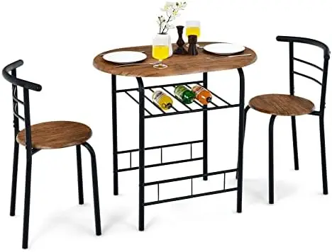 

3 Piece Dining Set, Indoor 2 Chairs and Table w/ , Metal Frame, Compact Kitchen Table & Chairs Set for 2, Small Space, Apar