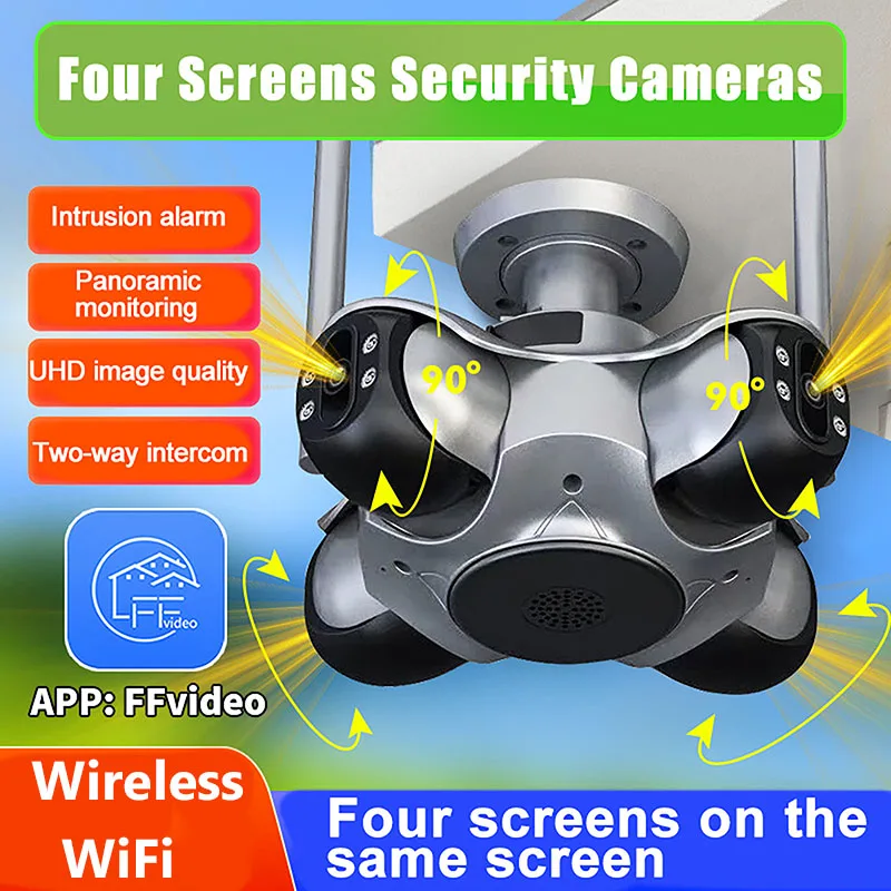 

20MP 1080P HD 4 экрана Wi-Fi IP-камера Беспроводная уличная PTZ-камера с четырьмя объективами Автоматическое слежение человека Камера видеонаблюдения FFVideo