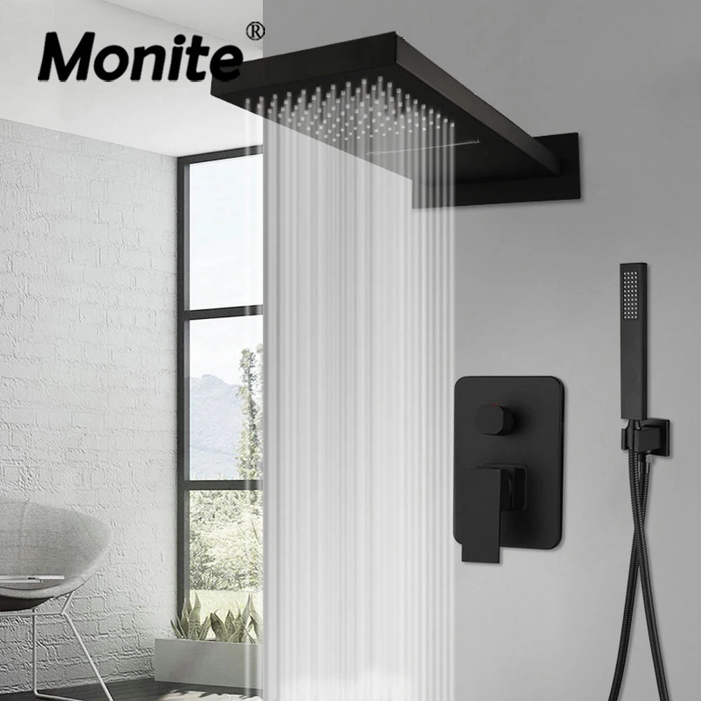 

Monite Matte Black Shower Faucet Set 3-ways Control Mixer Bathroom Shower Set Rainfall & Waterfall Shower Head Mixer Faucet Set