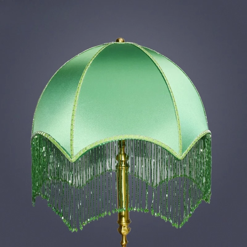 

Imported silk extended bead lampshade classic green beige bead floor lamp