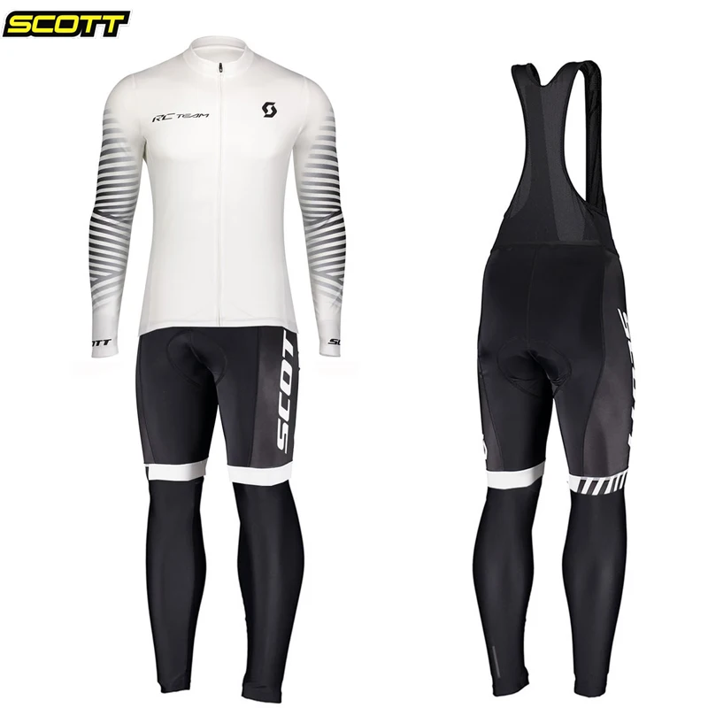 SCOTT Cycling Jersey Man Long Sleeve Pants Set Maillot Skinsuit Men Men\'s Wear Bicycles Clothing Bib Autumn Suit Bicycle Padding