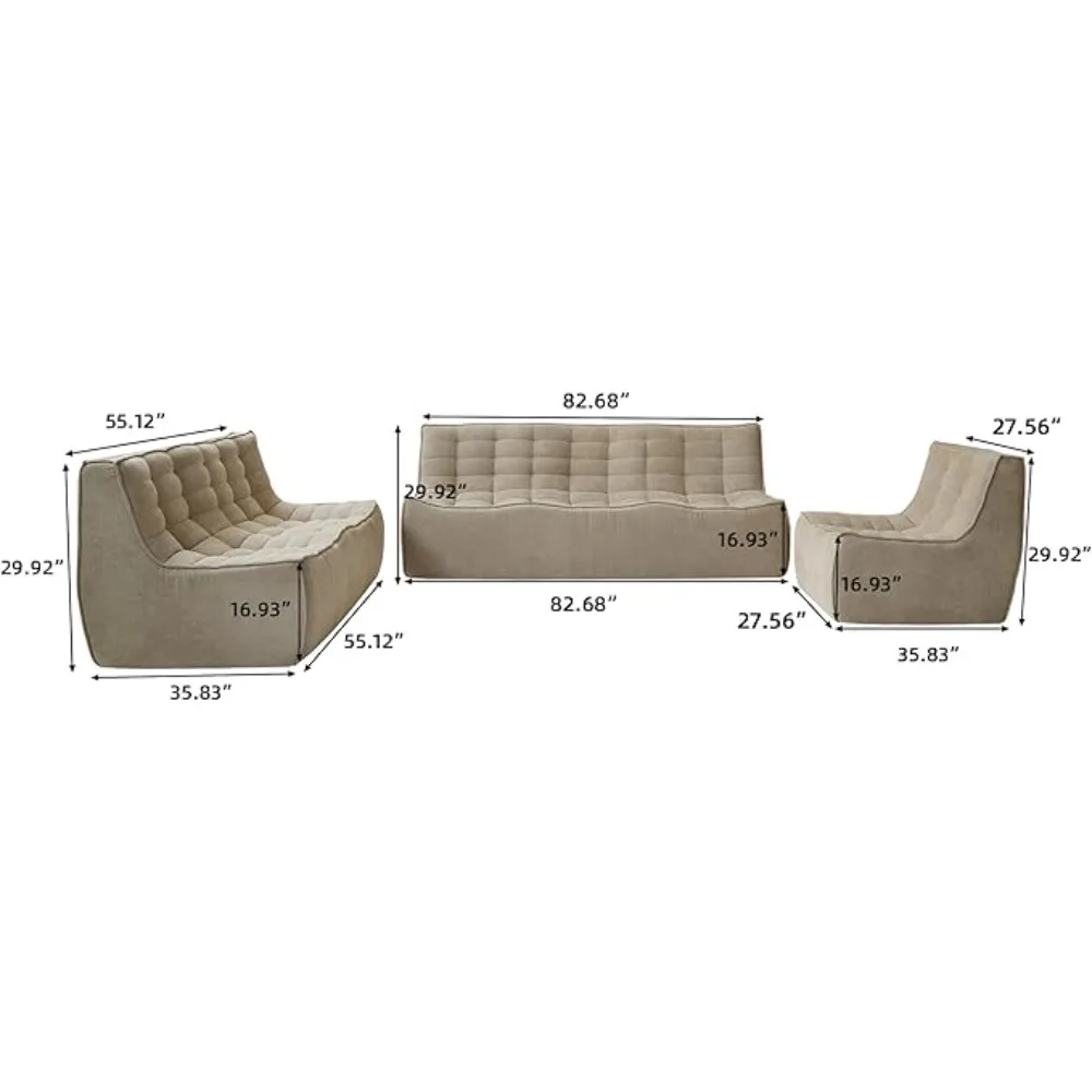 Modular Sectional Living Room Sofa Sets, Singel + 2 Seater+ 3 Seater Couch, Corner Relax Sofa Couch Free Combination Sofa