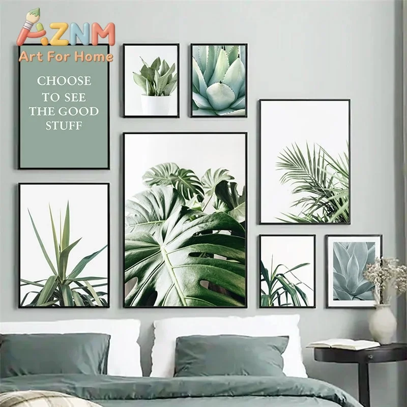 Plant Wall Art Canvas Painting Modern Nordic Eucalyptus Eucalyptus cactus leaf Posters and Prints Green Plant Picture Home De