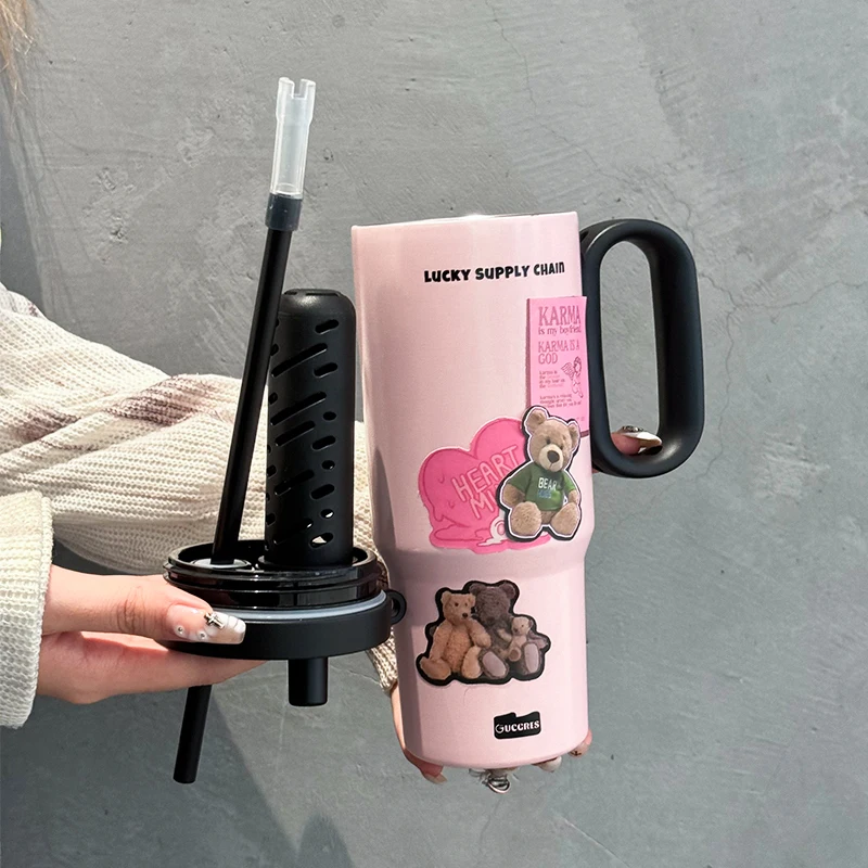 High-value Bingba cup large-capacity stainless steel thermos cup women's office straw water cup gift