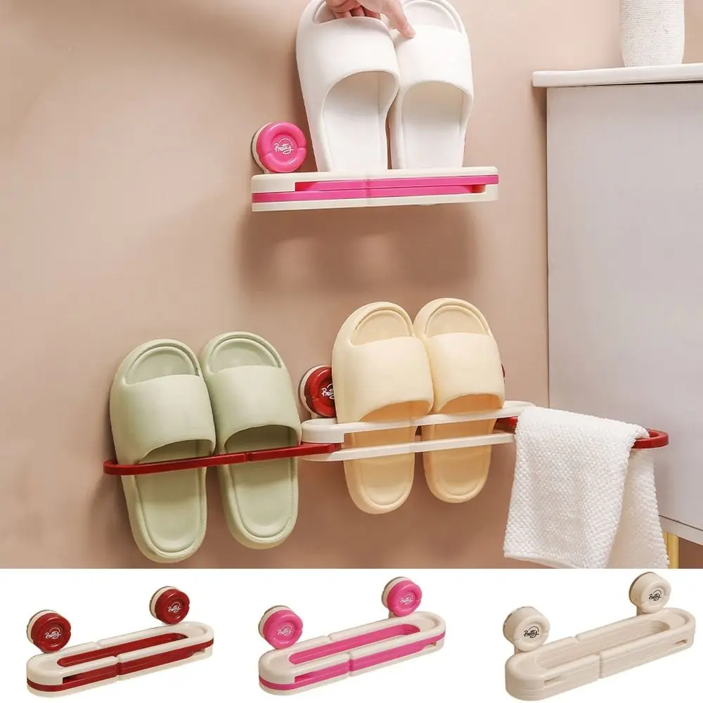 

Plastic Suction Cup Shoes Rack Foldable Space Saving 3 in 1 Shoes Rack Waterproof Wall Hanging Shoe Hanger Over the Door