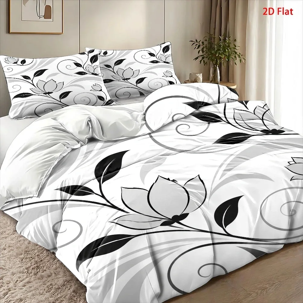 Simple Leaf and Flower Duvet Cover Set Multi Size Quilt Cover Queen Size Bedroom Bedding Decoration Machine Washable Adult Boy Girl Bedroom Dec