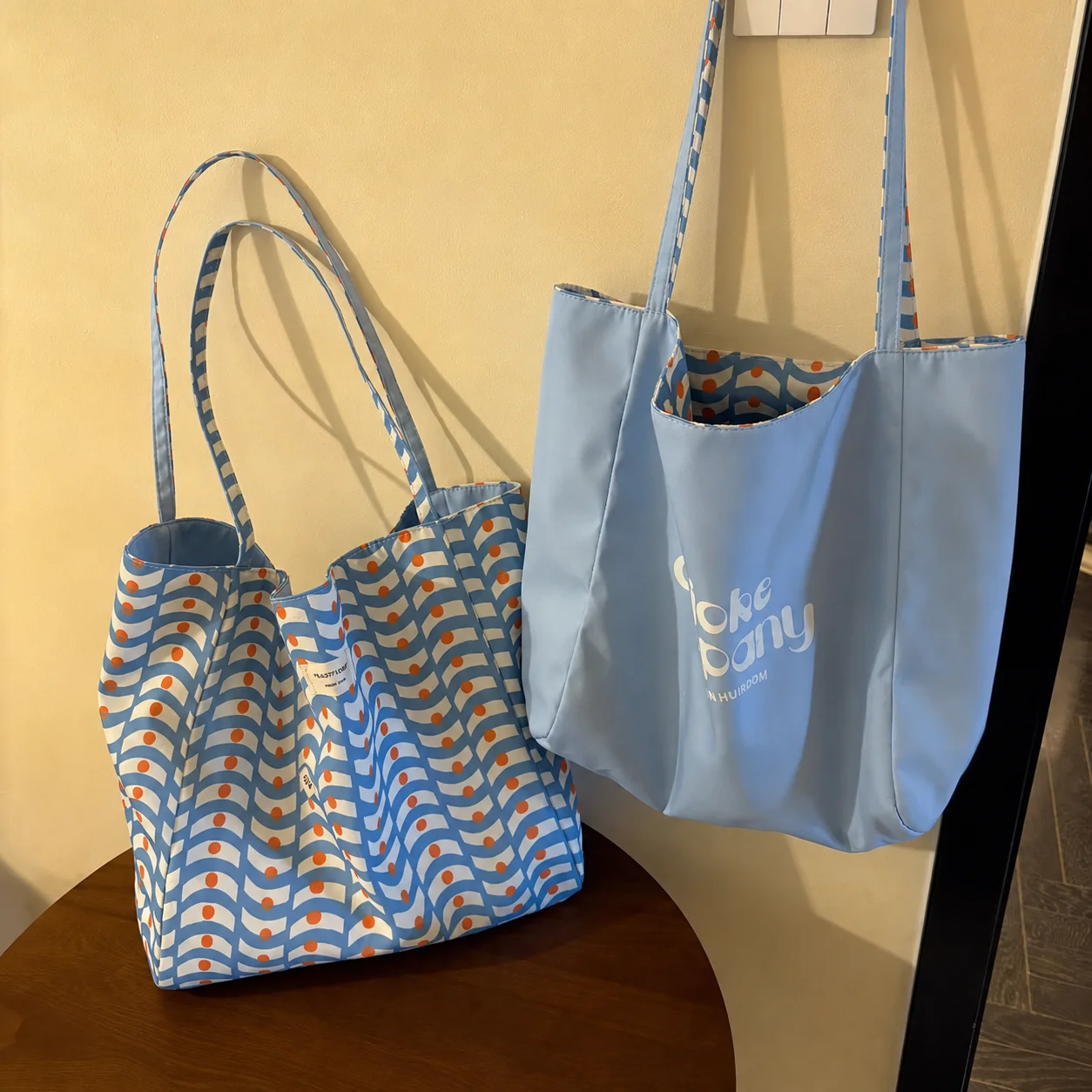 Fashion Women Handbag Shoulder Double-sided Commuter Purse Wave Versatile Canvas Tote Bags