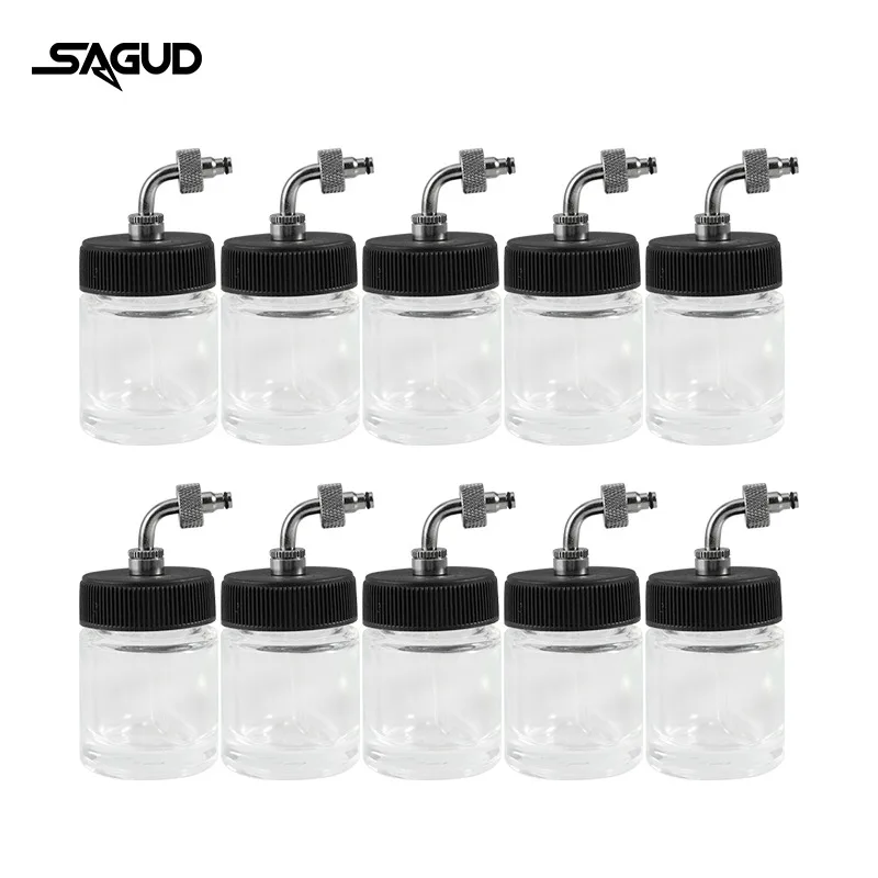 Botellas de aerógrafo con adaptador de cubierta, caja de vidrio de 10 piezas, 22CC, accesorios de pintura para sifón