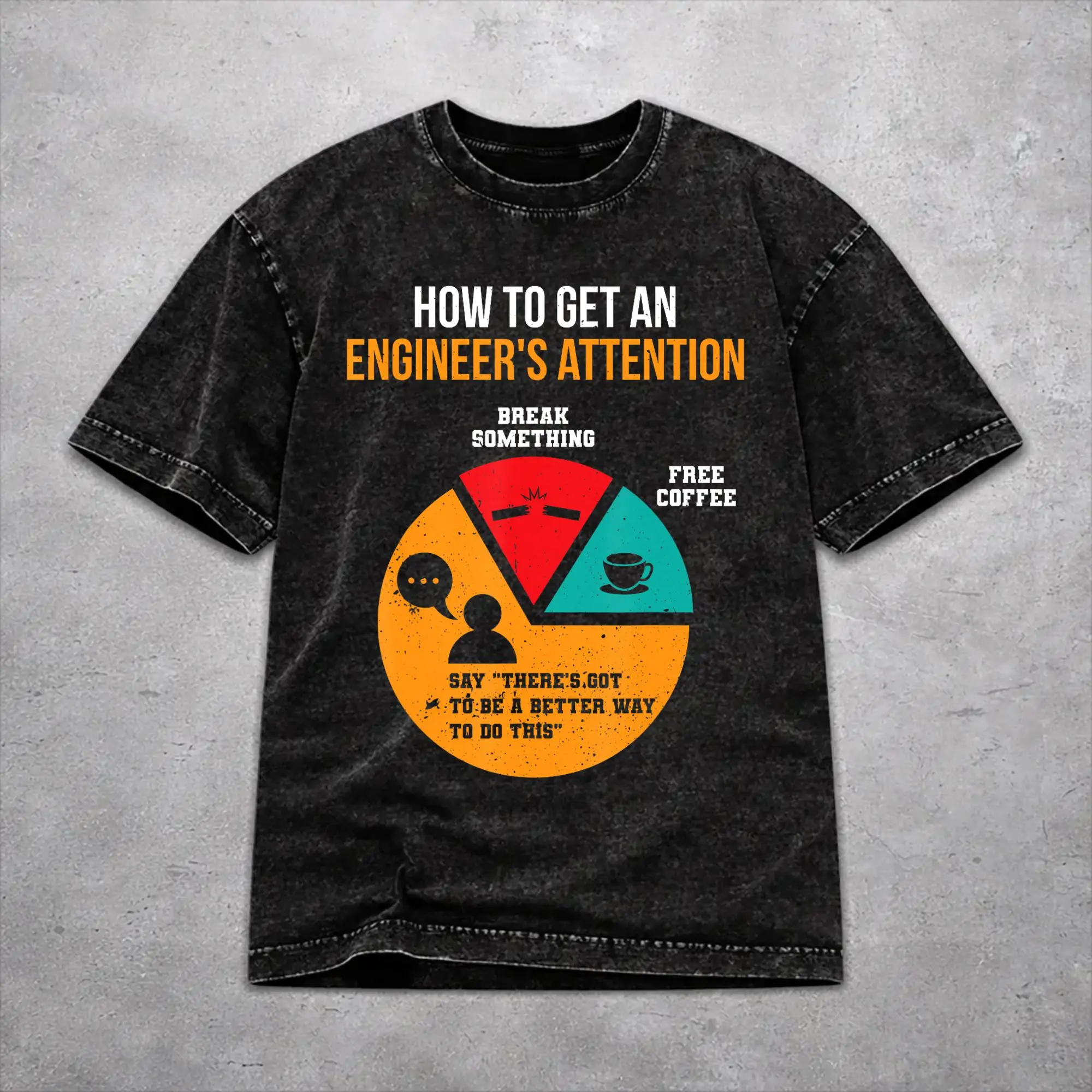 Harajuku Washed Shirts How to Get Engineer's Attention Pie Chart Funny Engineer  Merch Vintage T-Shirts Oversize  Streetwear