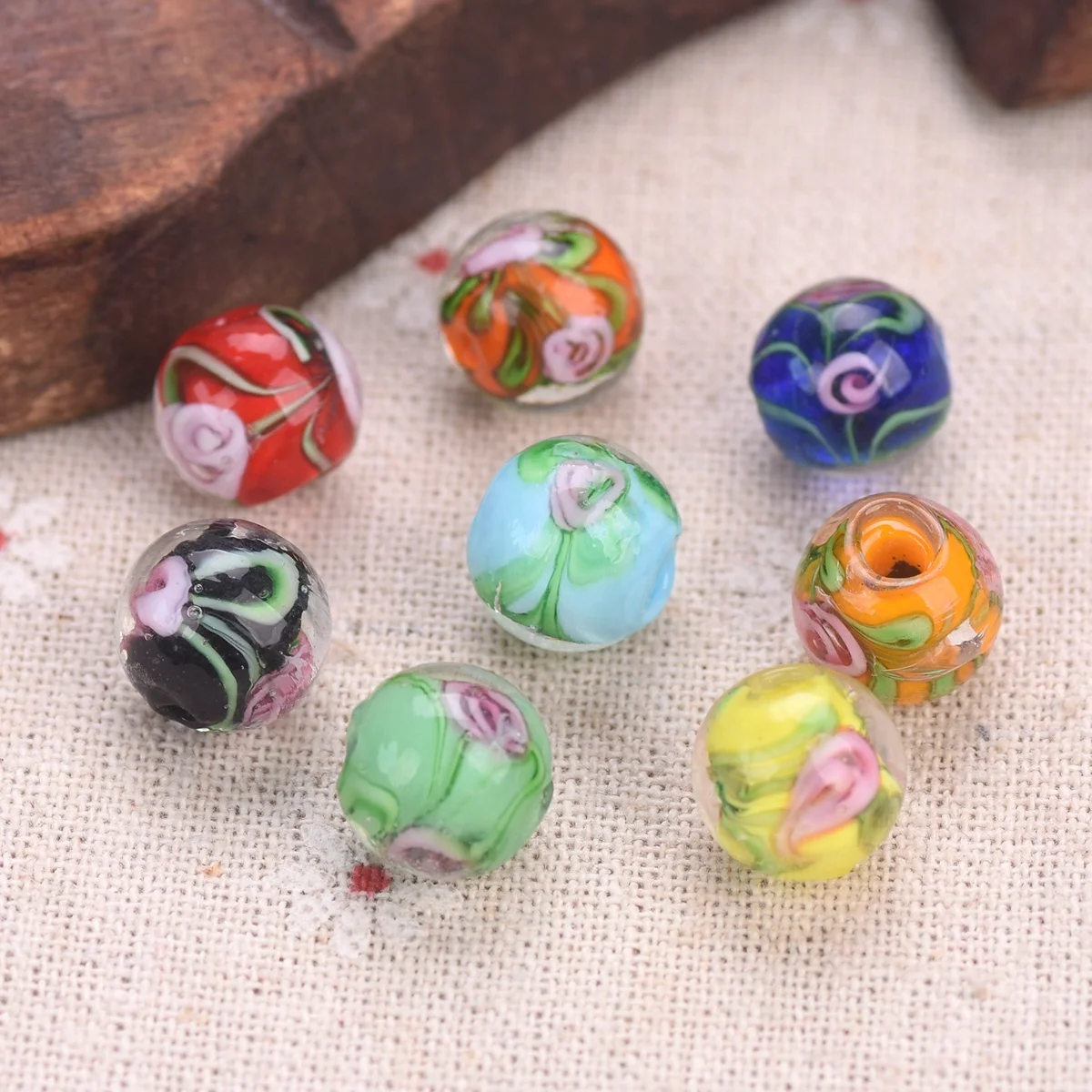 5pcs Handmade Flower Pattern Round 12mm Lampwork Glass Loose Beads For Jewelry Making DIY Bracelet Findings