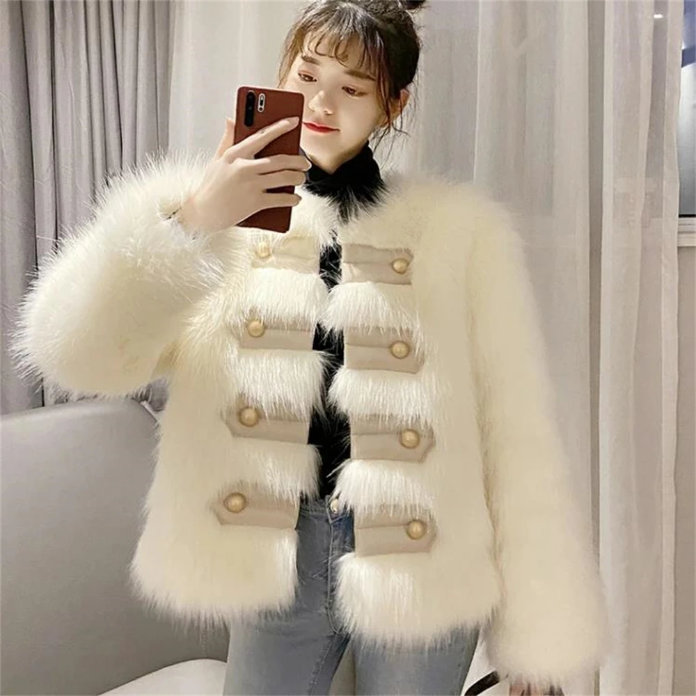 

White Faux Fur Coat for Women Korean Fashion Stand-Up Collar Faux Fox Fur Jackets Woman Thick Warm Winter Short Outwerwear