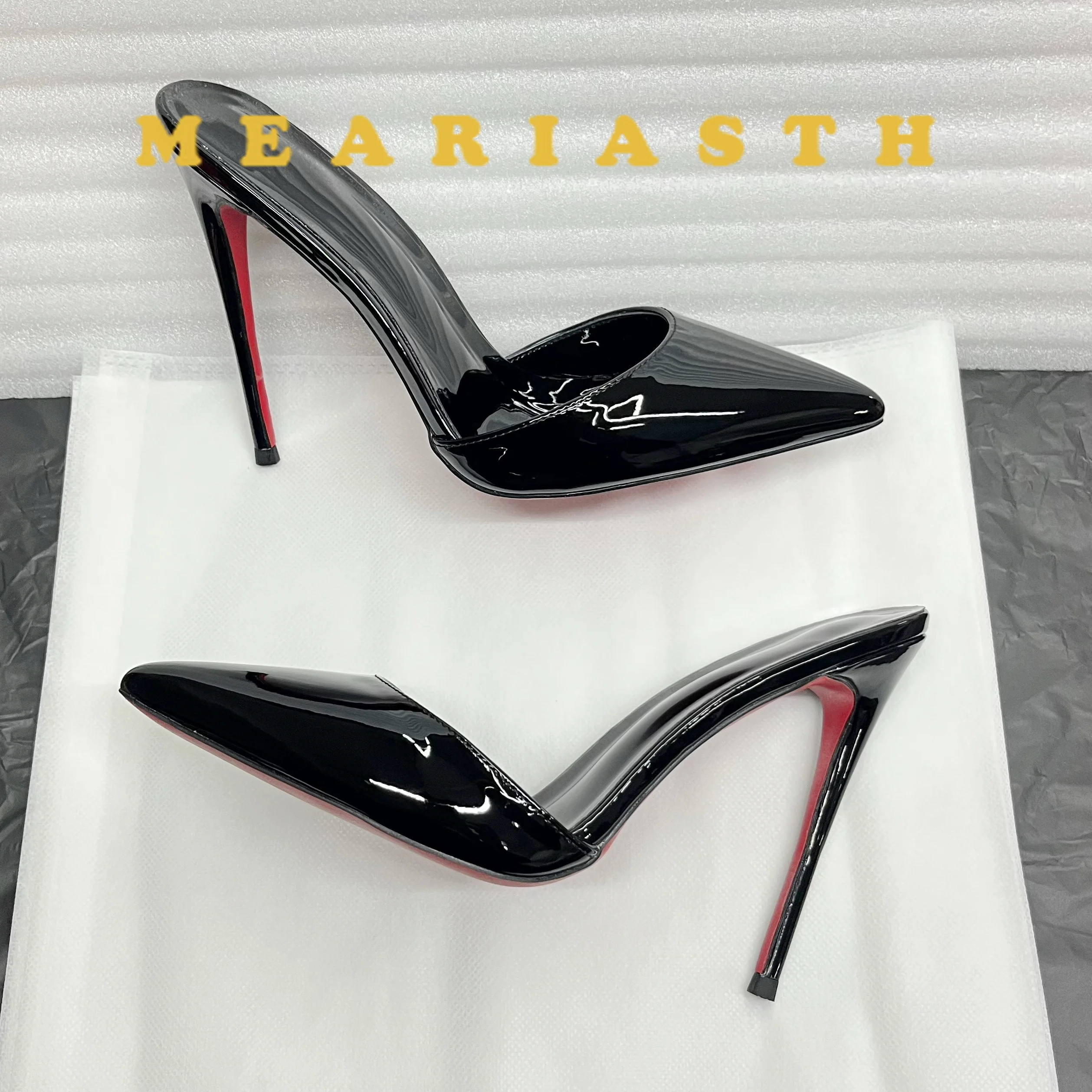 

Sexy Women's Sandals Summer leather Shoes 10cm High Heels Mule Slippers Women Pointed Toe Slides Stiletto SM Crossdress Shoes