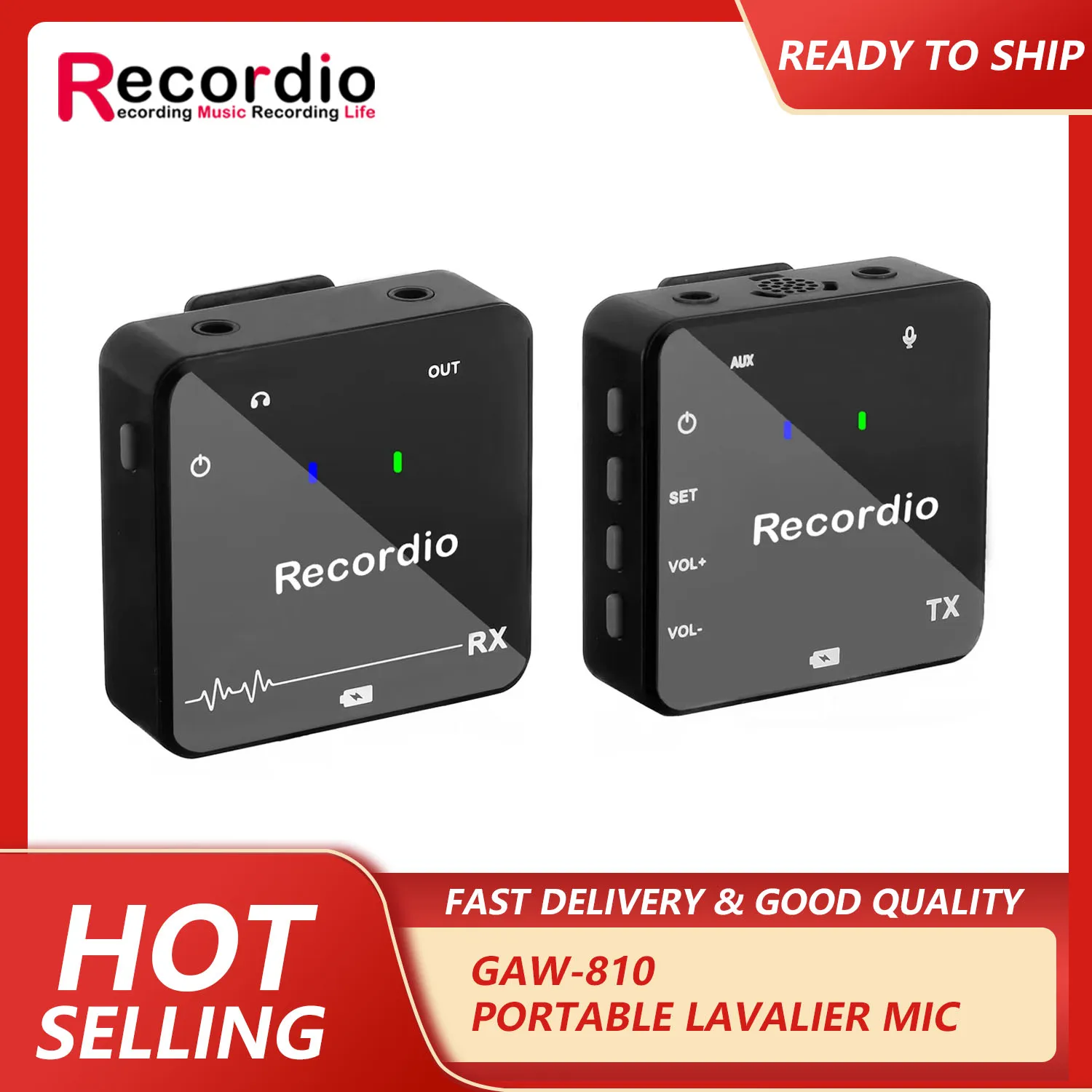 

GAW-810 Recordio Wireless Go Mini wireless Lavalier Microphone Kit For Vlogger Photo Video Audio Recording Live Interview Mic