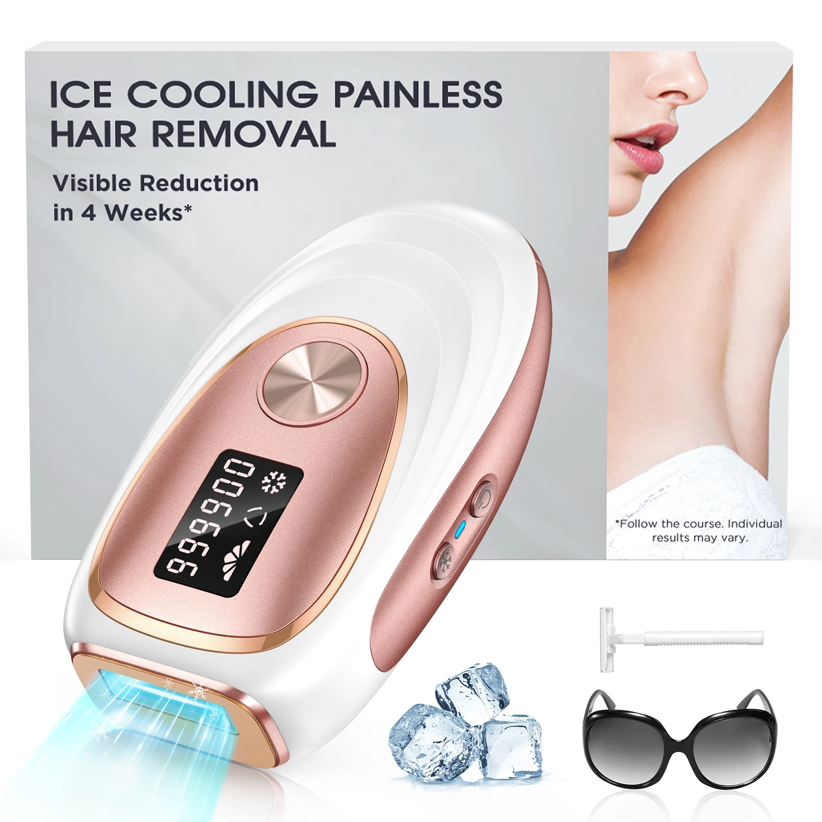 Depiladora Láser IPL con Función de Enfriamiento, Dispositivo Casero de 18.5j, Luz Pulsada para Axilas, Cuerpo y Bikini
