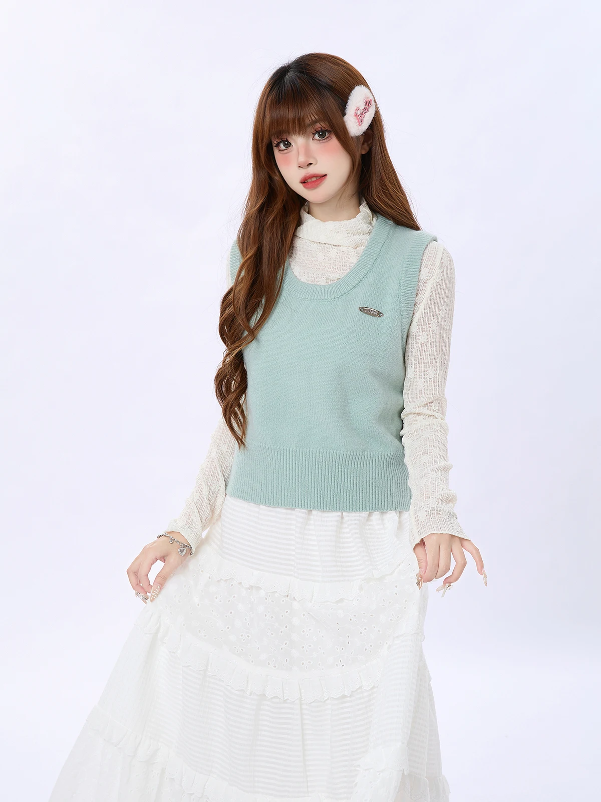 

Early Spring New Sle Women's Pure Color Vest Top Layering Knitted Sweater Outerwear ort Length Sweet Sle College Trend