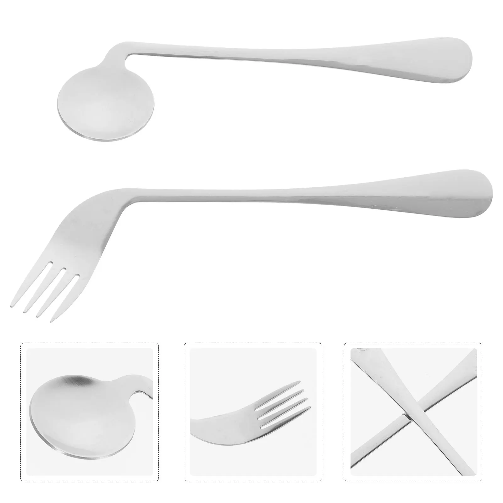 

1 set 1 Set Stainless Steel Angled Fork Spoon Leak-Proof Durable Lightweight Feeding Utensil For Elderly Disabled Patients