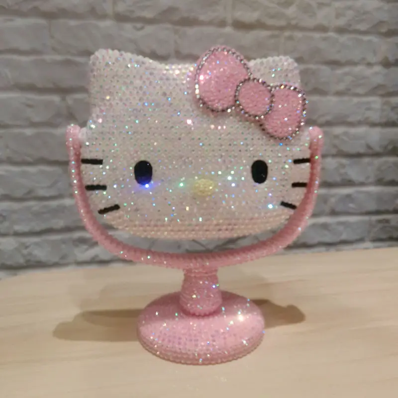 

Kawaii Hello Kitty Kuroni Mirror Finished Productos Makeup Dresser DIY Flash Diamond Rotating Personalized Desk Mirror Decor