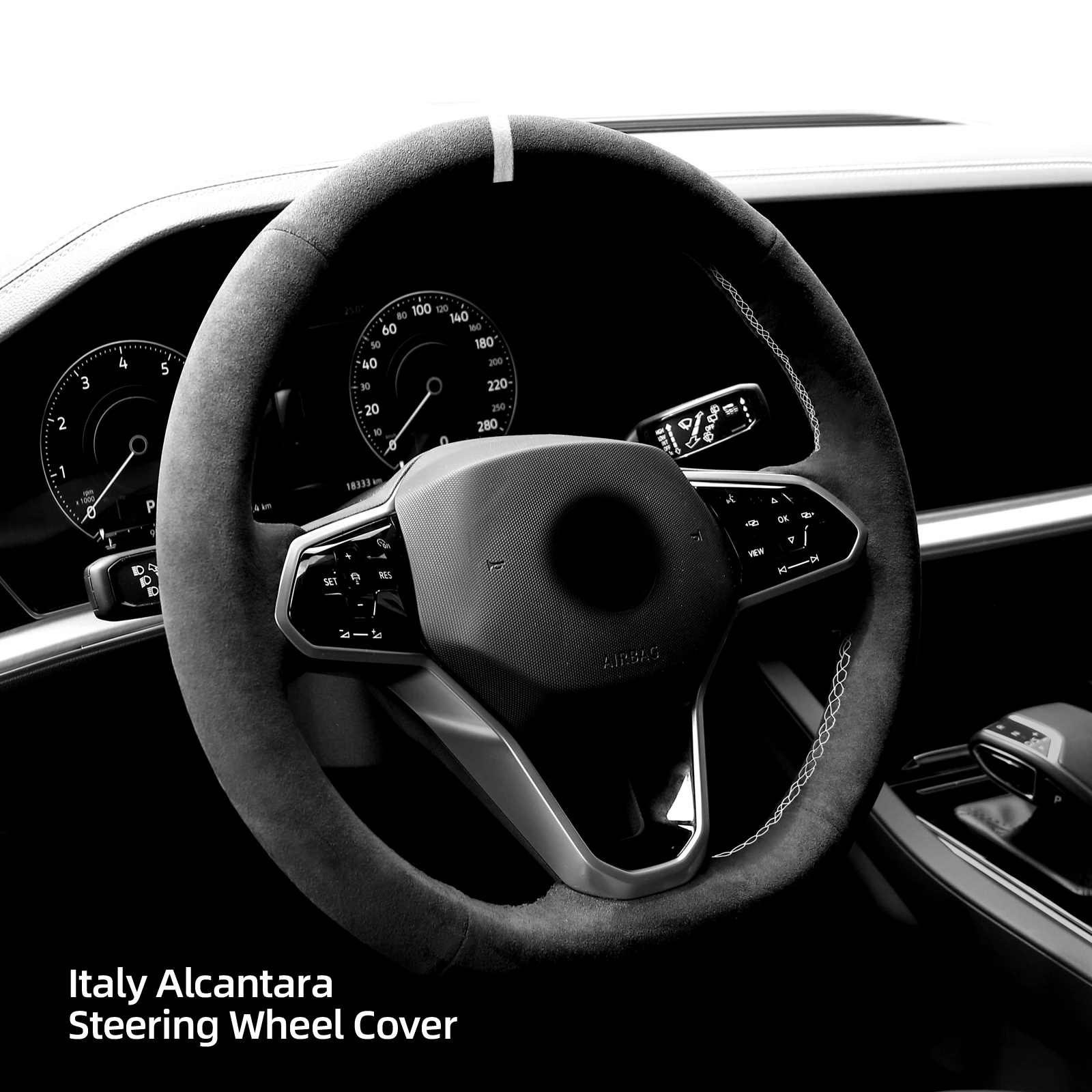 Alfanxi Hand Stitch Alcantara Steering Wheel Cover For Volkswagen Passat B9 MK8 Golf 8  New Polo Jetta  Tiguan Sharan