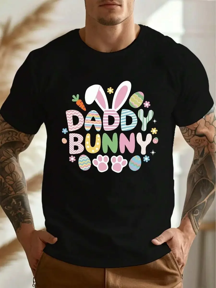 Men'S Daddy Bunny Easter Graphic T-Shirt - Casual Crew Neck, Short Sleeve, Lightweight & Stretchy, Perfect For Spring & Summer,