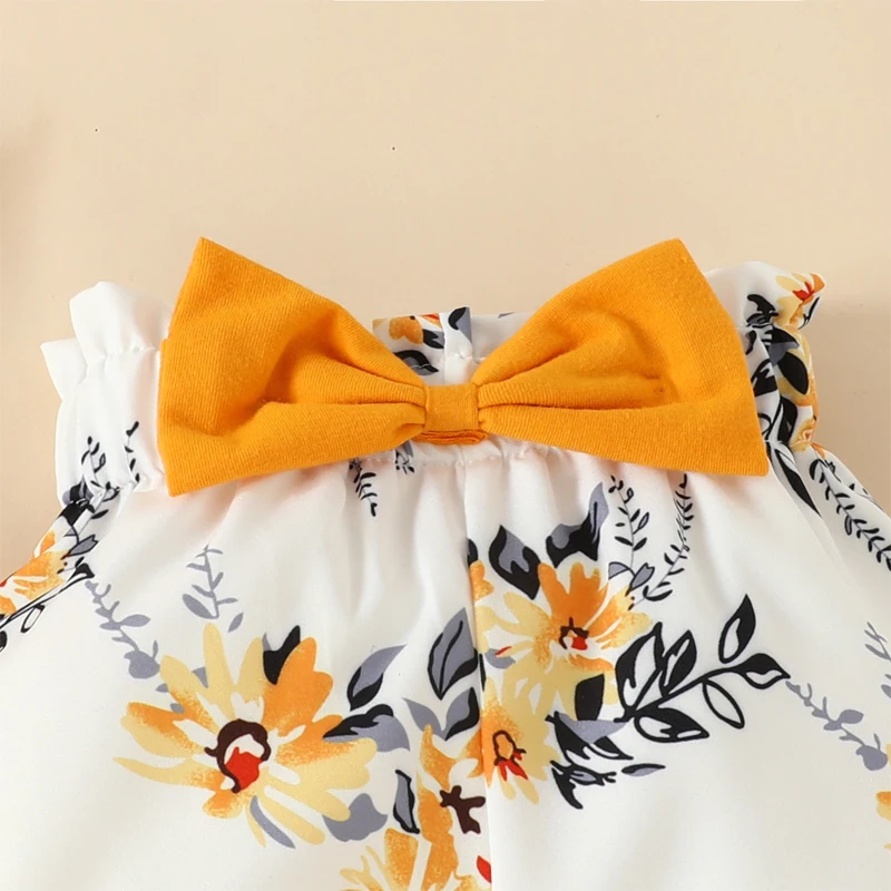 Infant Outfits 3-Piece Set Newborn Baby Girl Bodysuit Printed Bow Trousers with Hairband 0-18 Months Baby Clothing