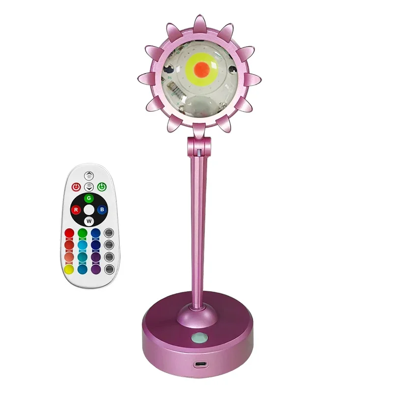 Petali di girasole Sunset Rainbow Projection Light Atmosphere Night Lamp USB Home Laser Sunset Projection Lamp con telecomando