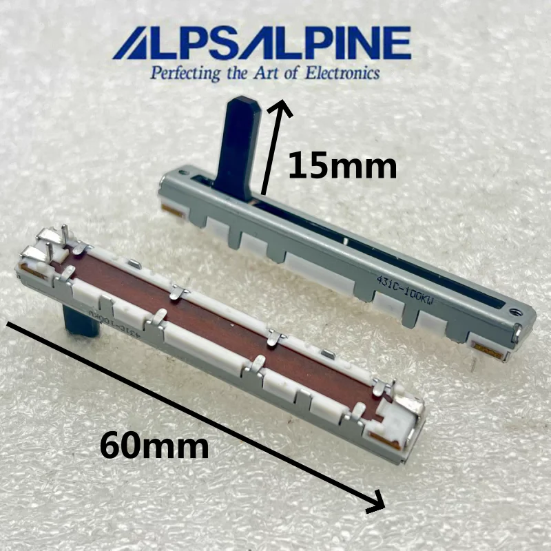 1pcs，Straight slip potentiometer，100KW，3Pin，With a midpoint，Total length 60mm，Mixing console volume putter