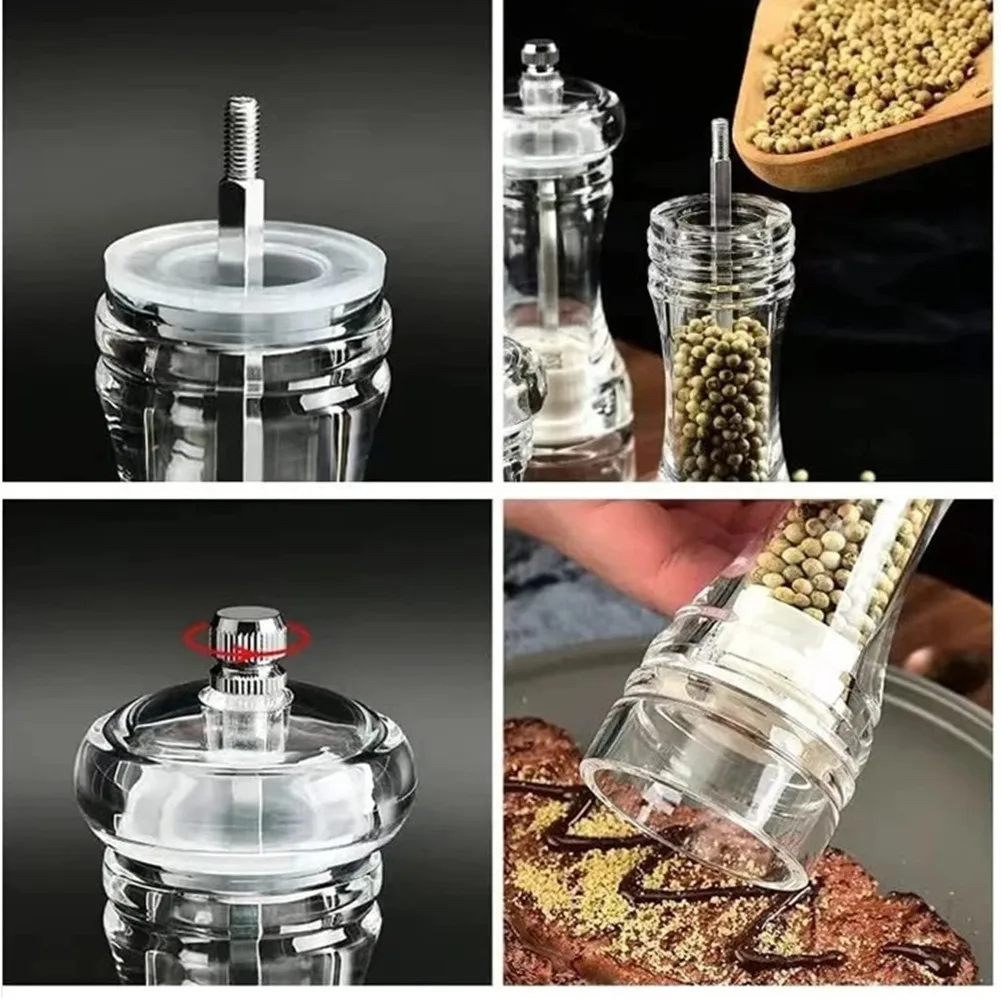 2pcs Acrylic-Based Salt and Pepper Mills with Transparent Construction for Spice Monitoring and Adjustable Grinding Performance