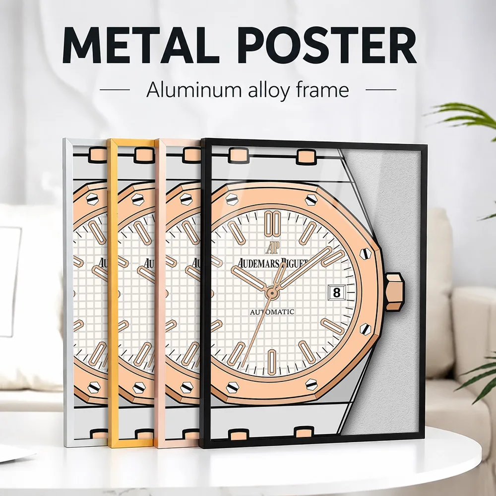 Rose Gold Royal Oak Timepiece Framed Metal Poster Personalized Photo Luxury Mechanical Style Wall Art For Lounge Engineer Gift