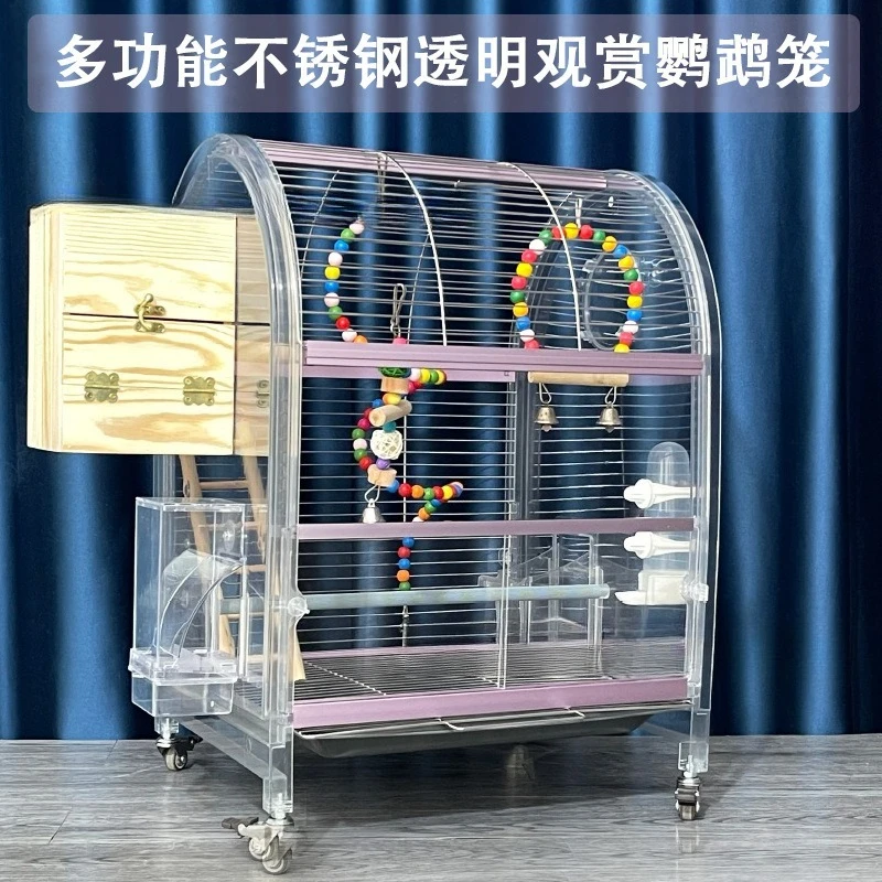 

Relaxlines Folding Birdcage House Pet Acrylic Cage Bird Flight Cage with Rolling Stand for Parrot
