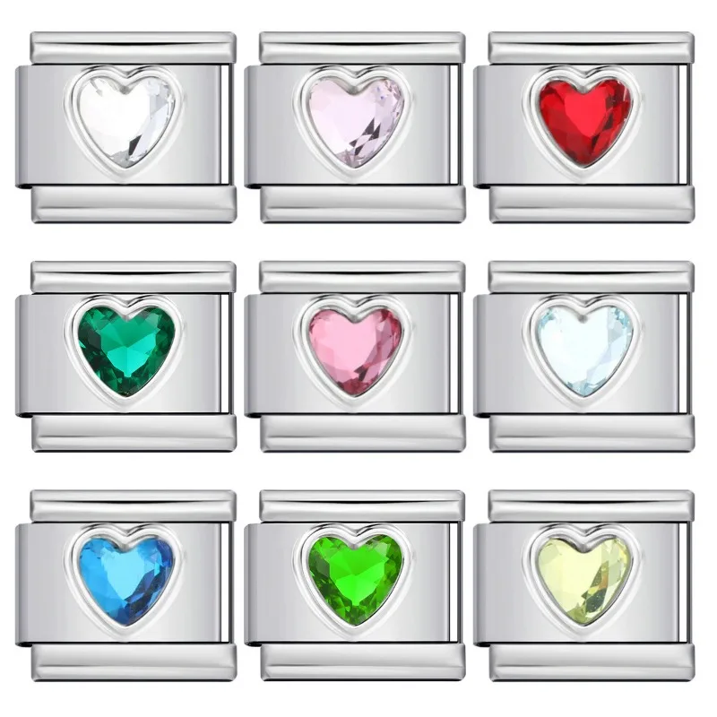 

New DIY Love Micro-inlaid Colored Stone Italian Modular Bracelet, Stainless Steel Pressed Crystal Elastic Bracelet Accessory