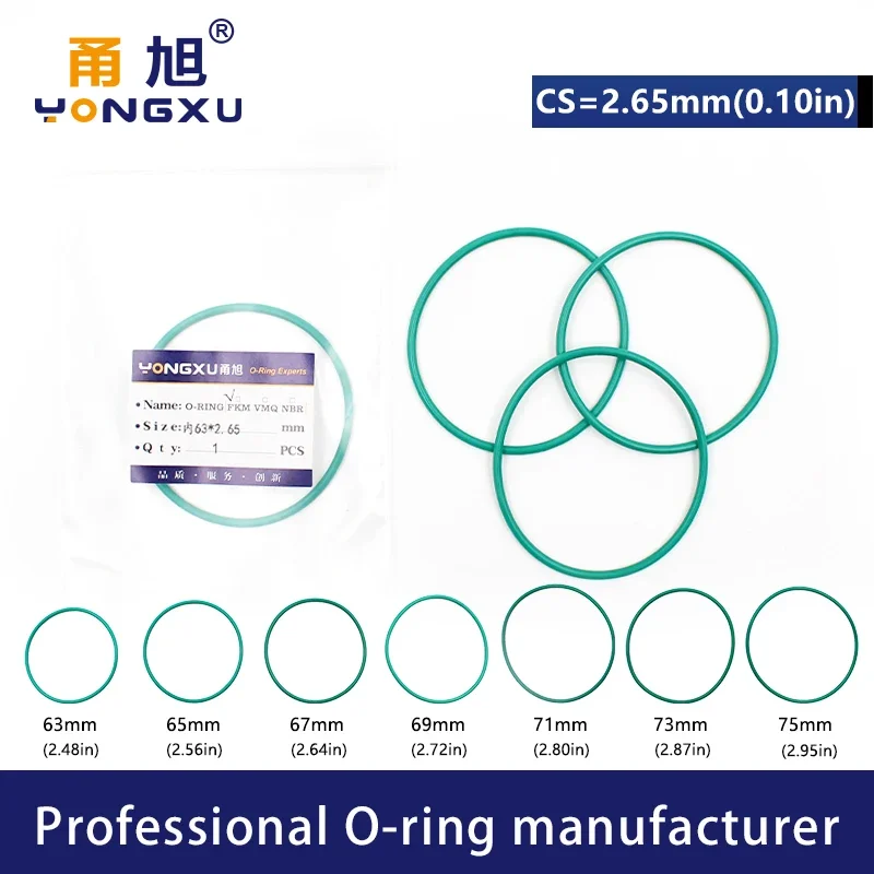 Fluorine rubber Ring FKM O-rings Seals CS2.65mm ID63/65/67/69/71/73/75*2.65mm O Ring Seal Gasket Oil Ring Sealing Washer