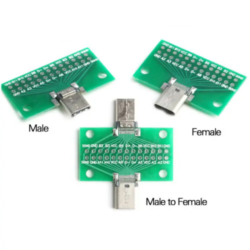 

24P USB 3.1 Type-C Male Female Test PCB Board Adapter 2.54mm Connector Socket For Data Transfer