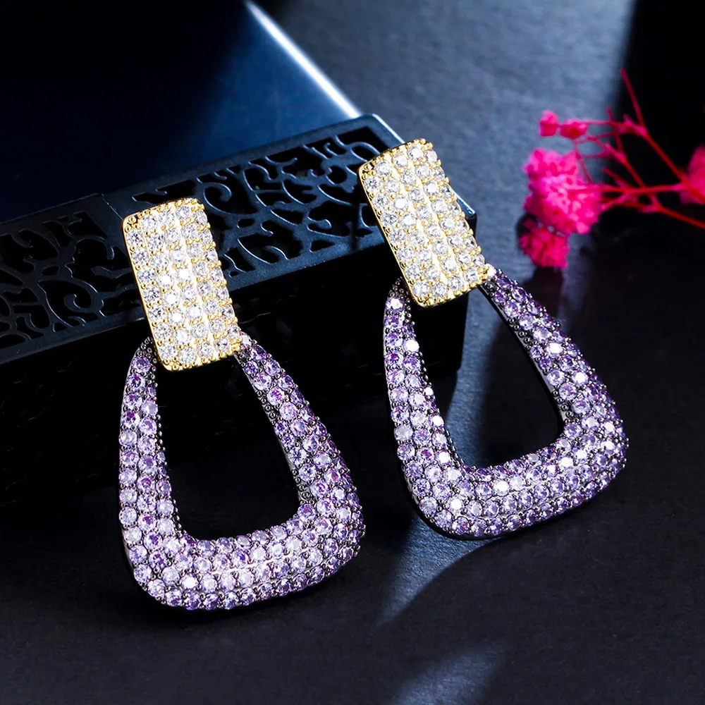 

CWWZircons Gorgeous Purple Cubic Zirconia Full Micro Pave Rectangle Drop Dangle Long Earrings for Women Chic Party Jewelry CZ270