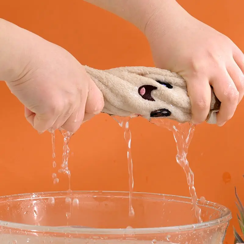 Batatas fritas pão bonito dos desenhos animados toalha toalha pendurado cozinha mão-secagem pano de três camadas engrossado coral toalha de pelúcia lenço