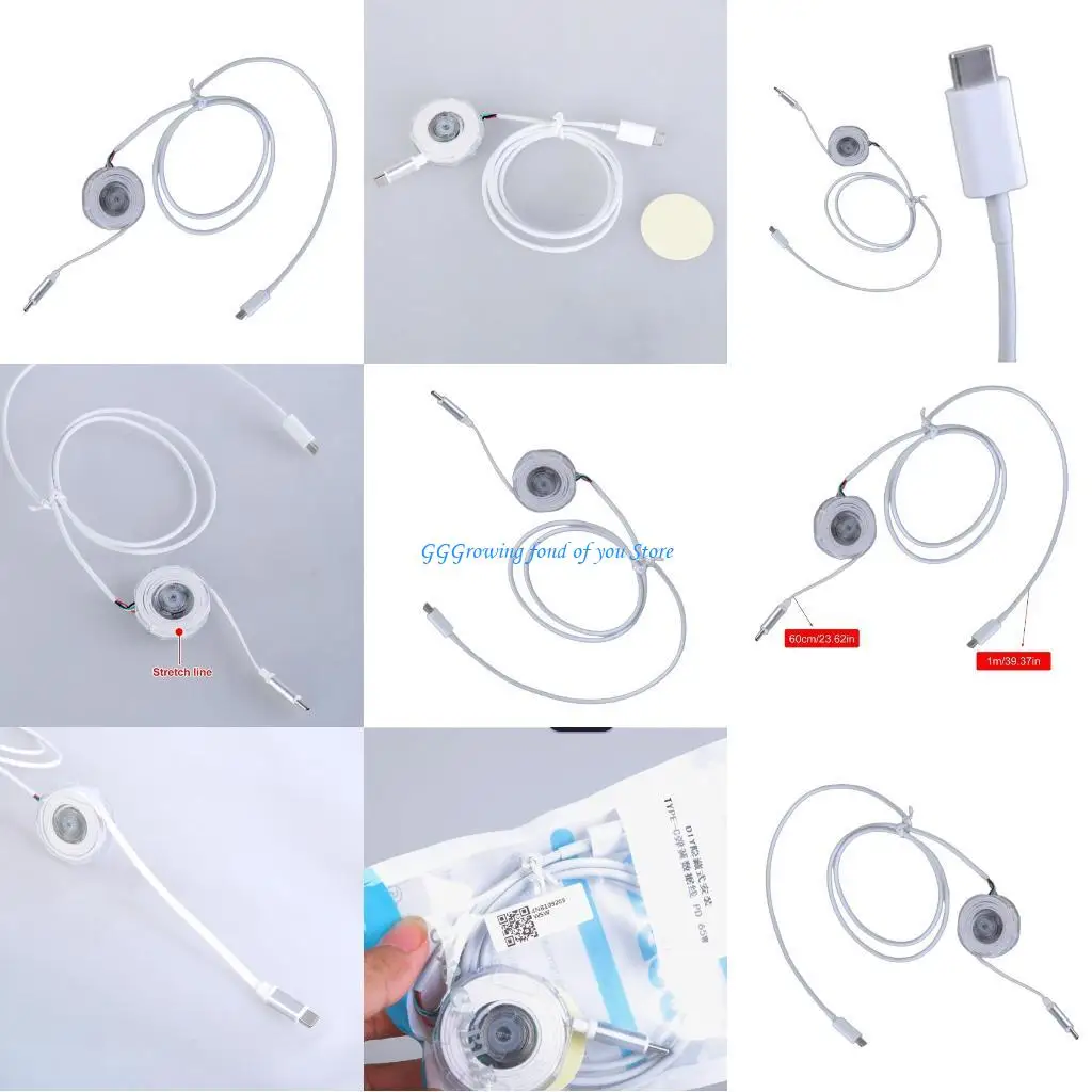 

H9EB 65W Type C Male to Male Extendable Data Cable for Desk or Car Mounting Easy Installation Retractable USB C Charging Cord